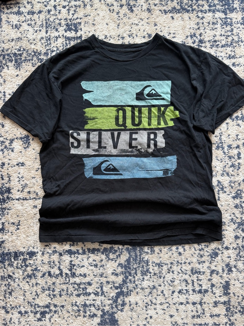 Quiksilver Black Short-Sleeve Tee with Blue and Green Brush Logos